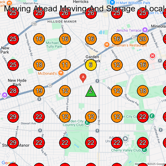 Moving Ahead Moving And Storage GeoGrid visibility map for Moving And Storage Service in New Hyde Park